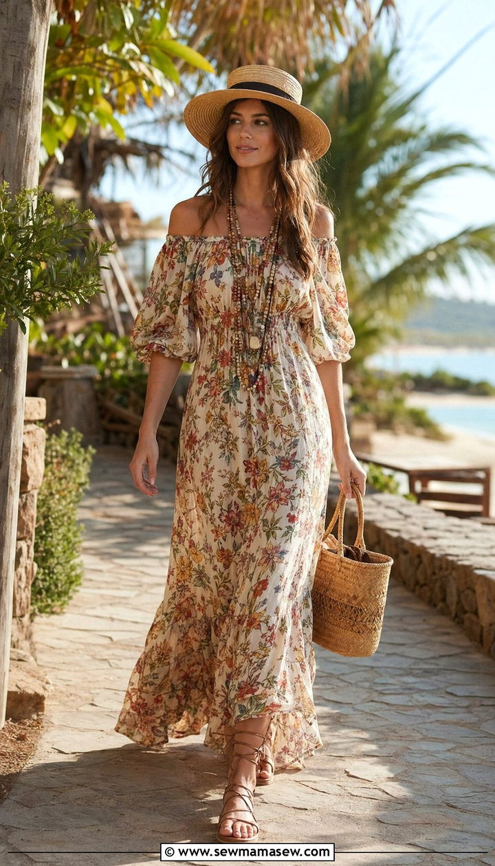 Off Shoulder Maxi Dress - 35 70s outfit ideas