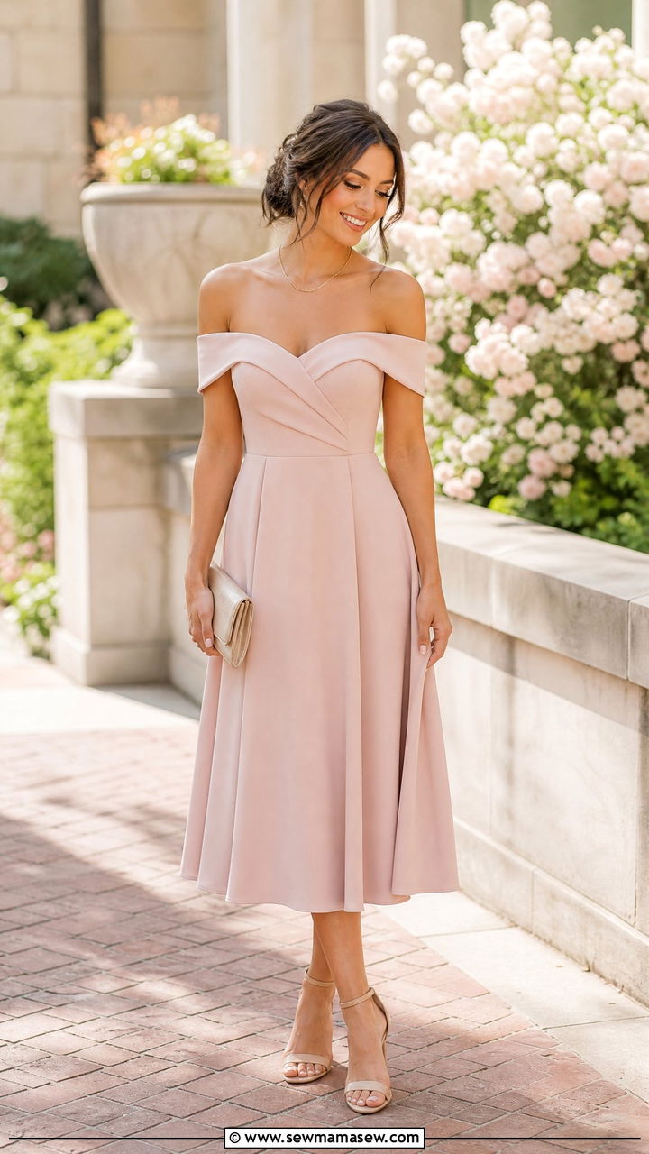 Off Shoulder Midi Dress For Graduation - 35 Graduation outfits for women over 40