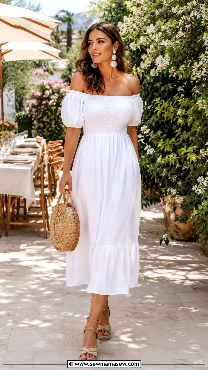 Off Shoulder Midi Dress Resort Outfit - 25 seasonal resort vacation outfit ideas