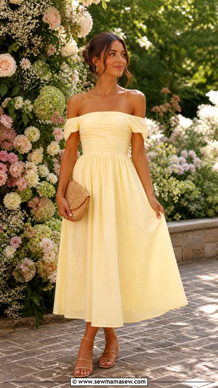 Off Shoulder Midi Dress Summer Wedding Guest - 40 what to wear to a wedding guest