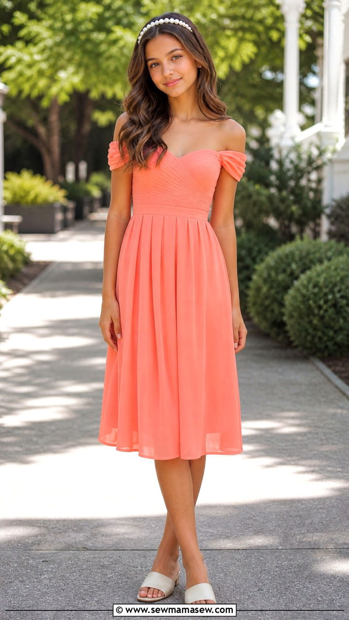 Off Shoulder Midi Dress With Pearl Headband - 20 8th grade graduation outfit ideas
