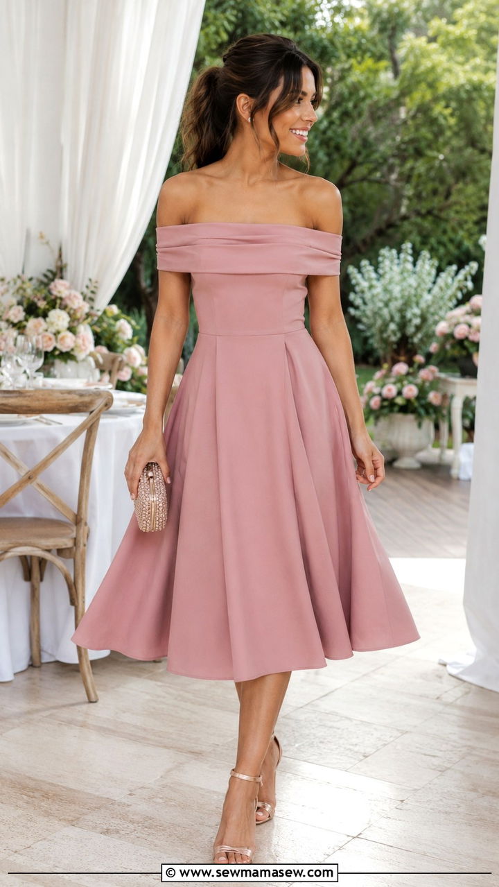 Off Shoulder Pink Dress Wedding Guest - 20 Wedding guest outfit ideas off shoulder dress