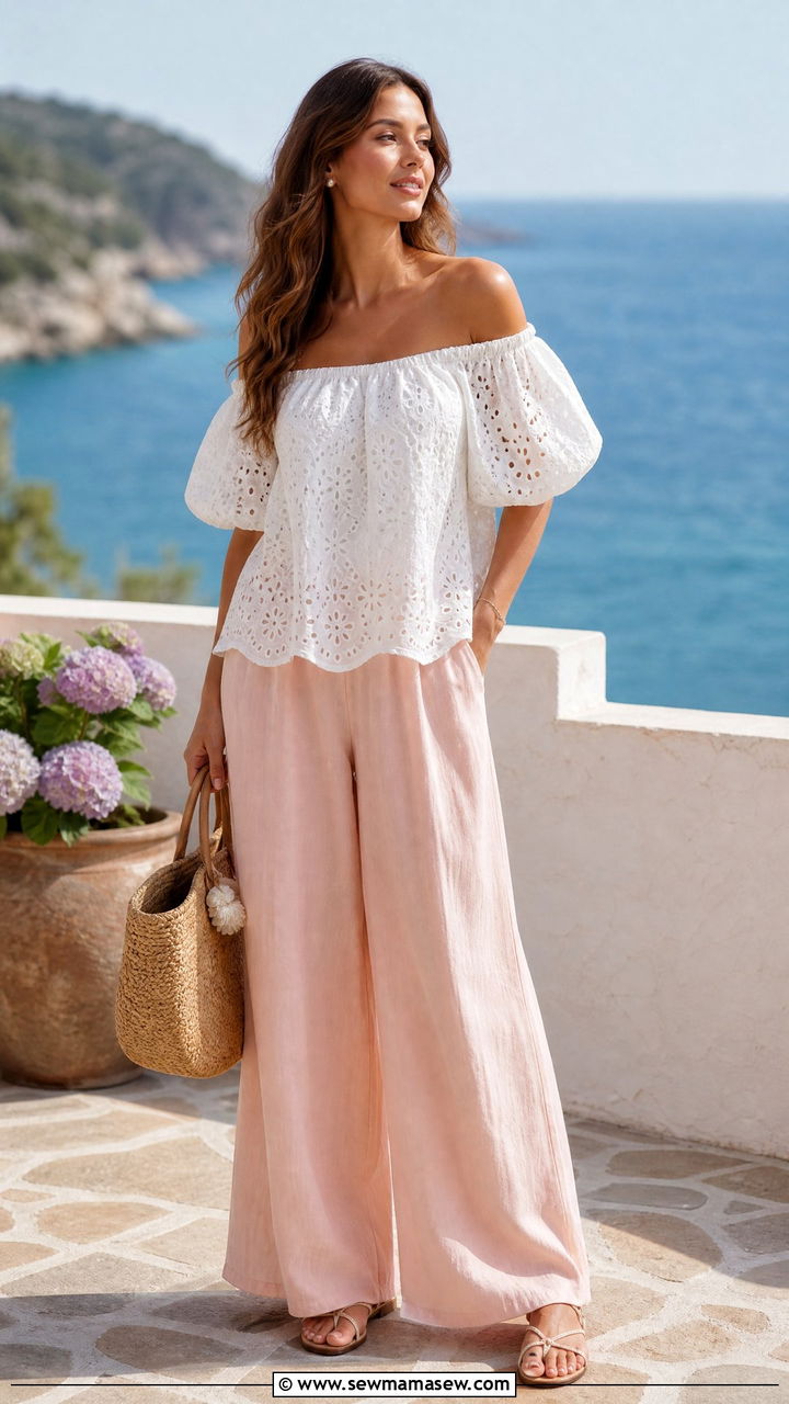 Off Shoulder Top And Palazzo Pants Outfit - 30 summer palazzo pants outfit ideas