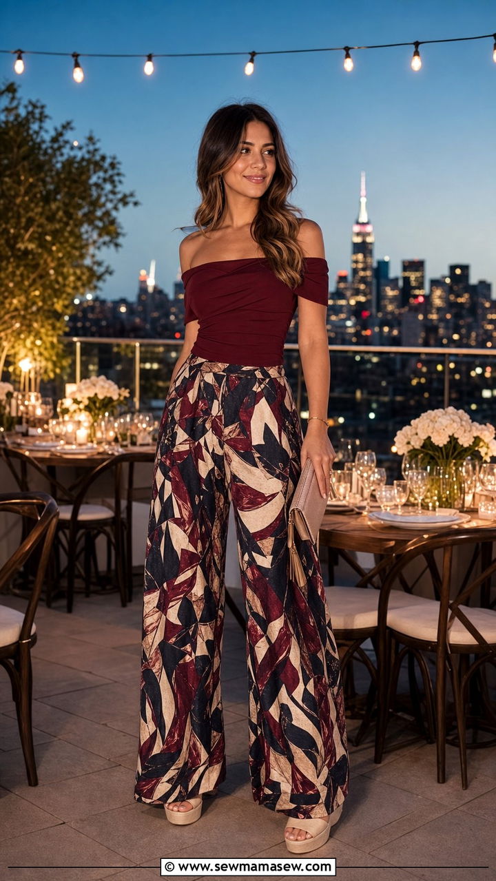 Off Shoulder Top With Palazzo Pants - 25 summer outfits for inverted triangle body