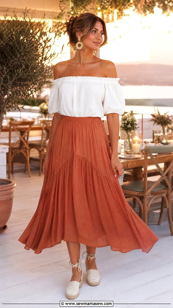 Off Shoulder Top and Flowy Skirt Austin Evening - 40 What to wear in Austin