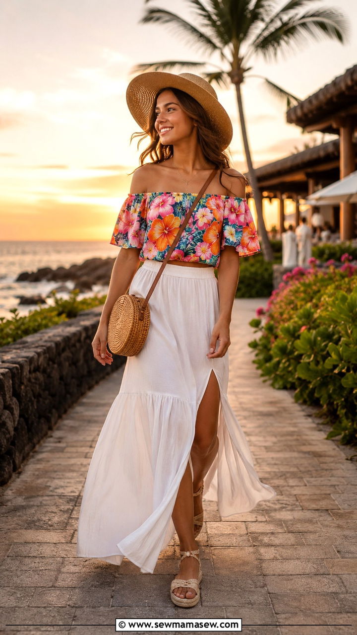 Off Shoulder Top and Maxi Skirt Travel Outfit - 25 Travel outfit ideas for teens