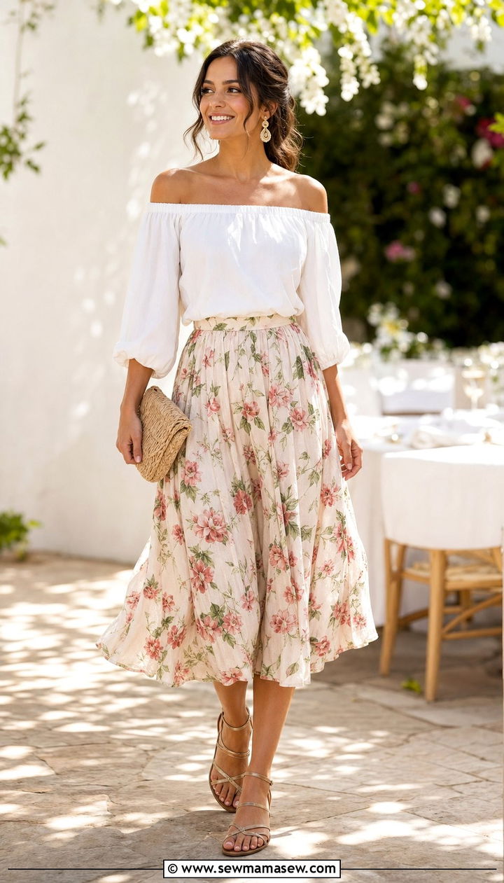 Off Shoulder Top and Midi Skirt Outfit - 25 summer outfits 2026 women classy