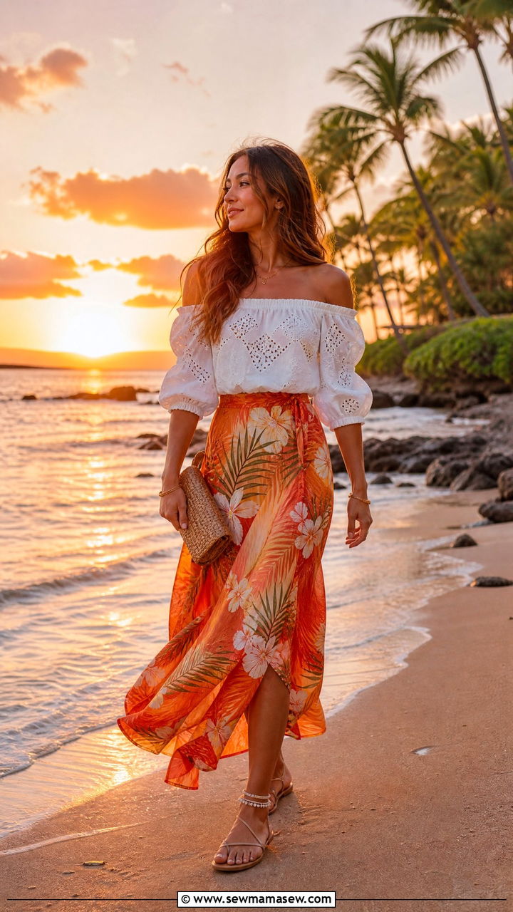 Off Shoulder Top with Flowing Maxi Skirt - 35 Hawaii vacation outfits