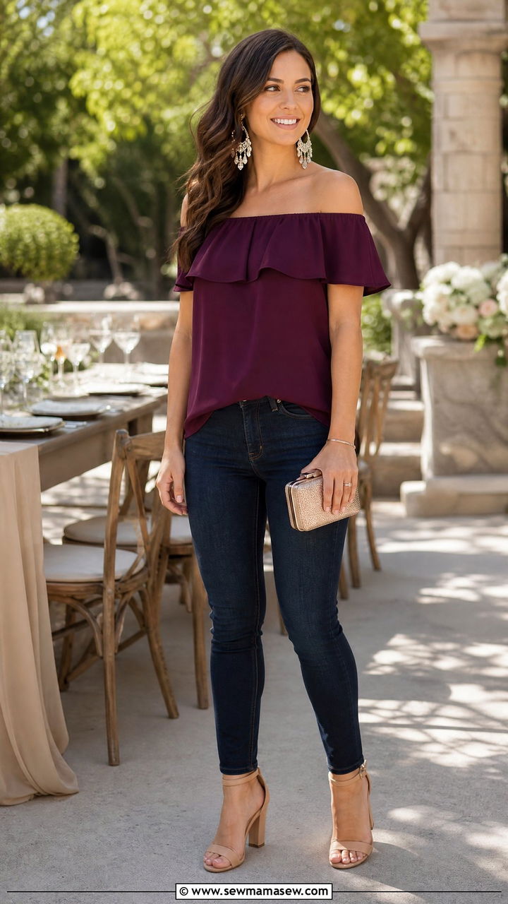Off Shoulder Top with Skinny Jeans Wedding - 25 How to style skinny jeans for a wedding