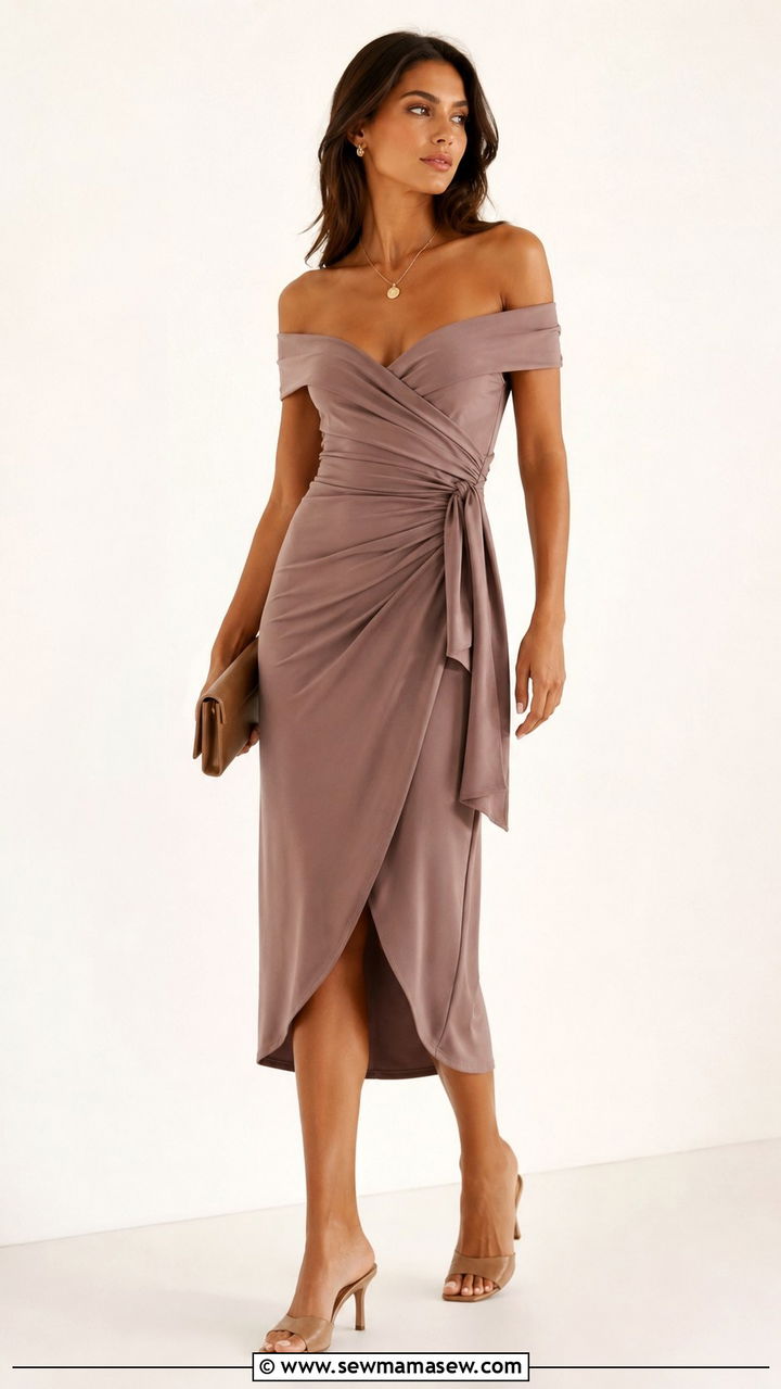 Off Shoulder Wrap Dress Wedding Guest - 20 Wedding guest outfit ideas off shoulder dress