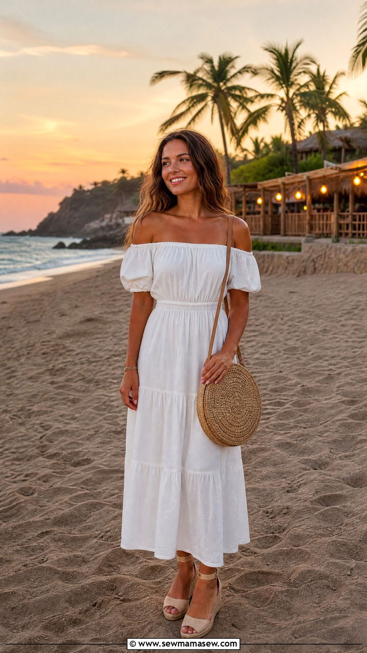 Off The Shoulder Dress With Espadrilles - 35 Mexico spring outfit ideas
