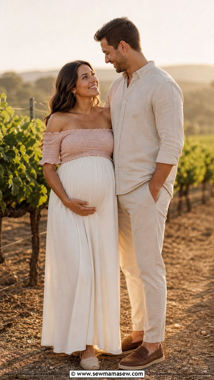 Off The Shoulder Top And Maxi Skirt - 20 Baby announcement photo outfit ideas
