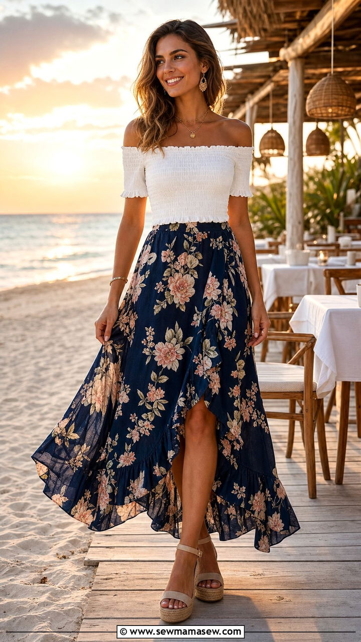 Off The Shoulder Top With Flowy Maxi Skirt - 25 classy outfits for women with wide hips