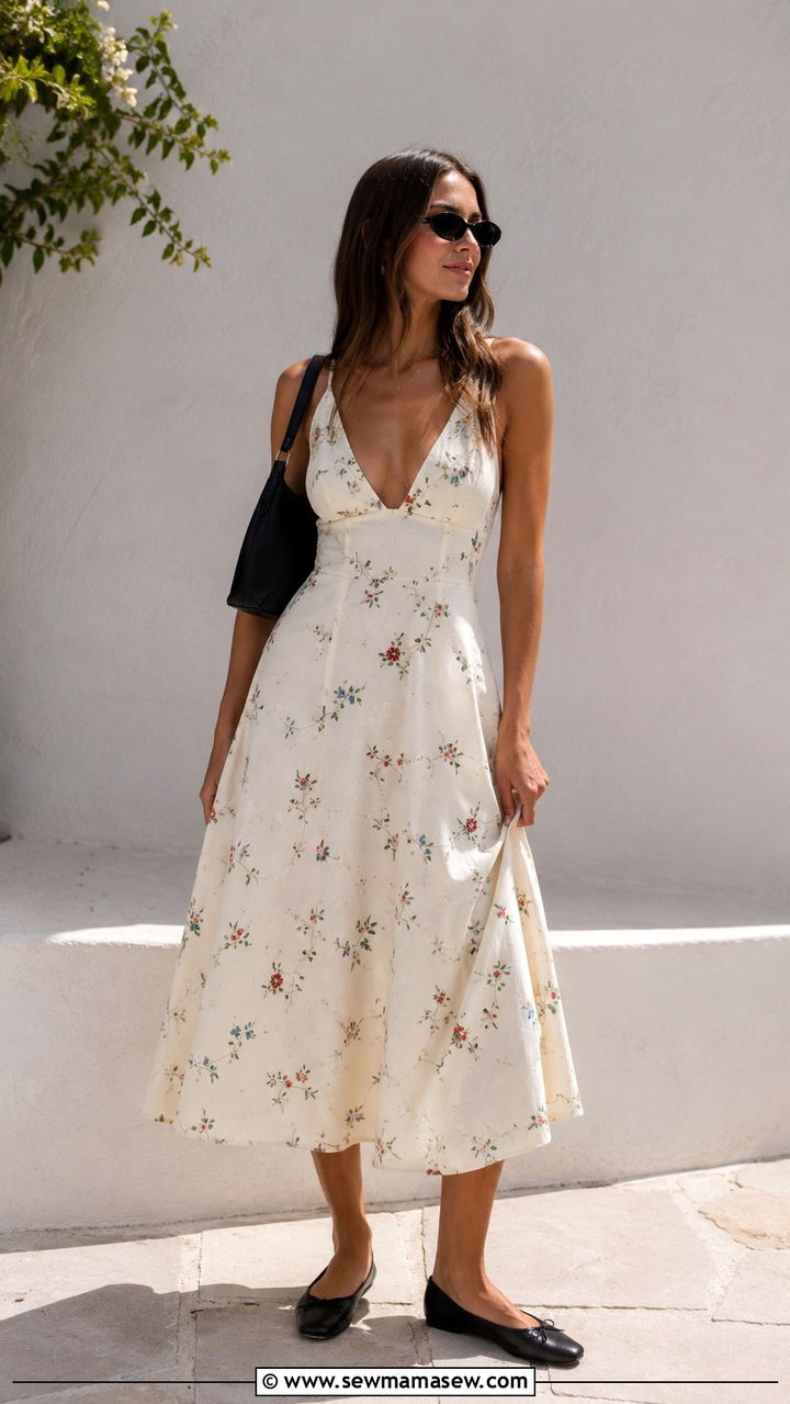 Off White Midi Dress and Ballet Flats Outfit - 20 Zoe Kravitz summer outfit ideas