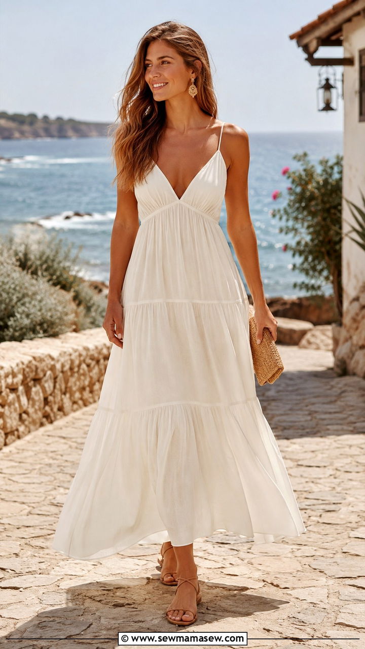 Off White Tiered Maxi Dress With Strappy Sandals - 25 Western outfit ideas Taylor Swift country era