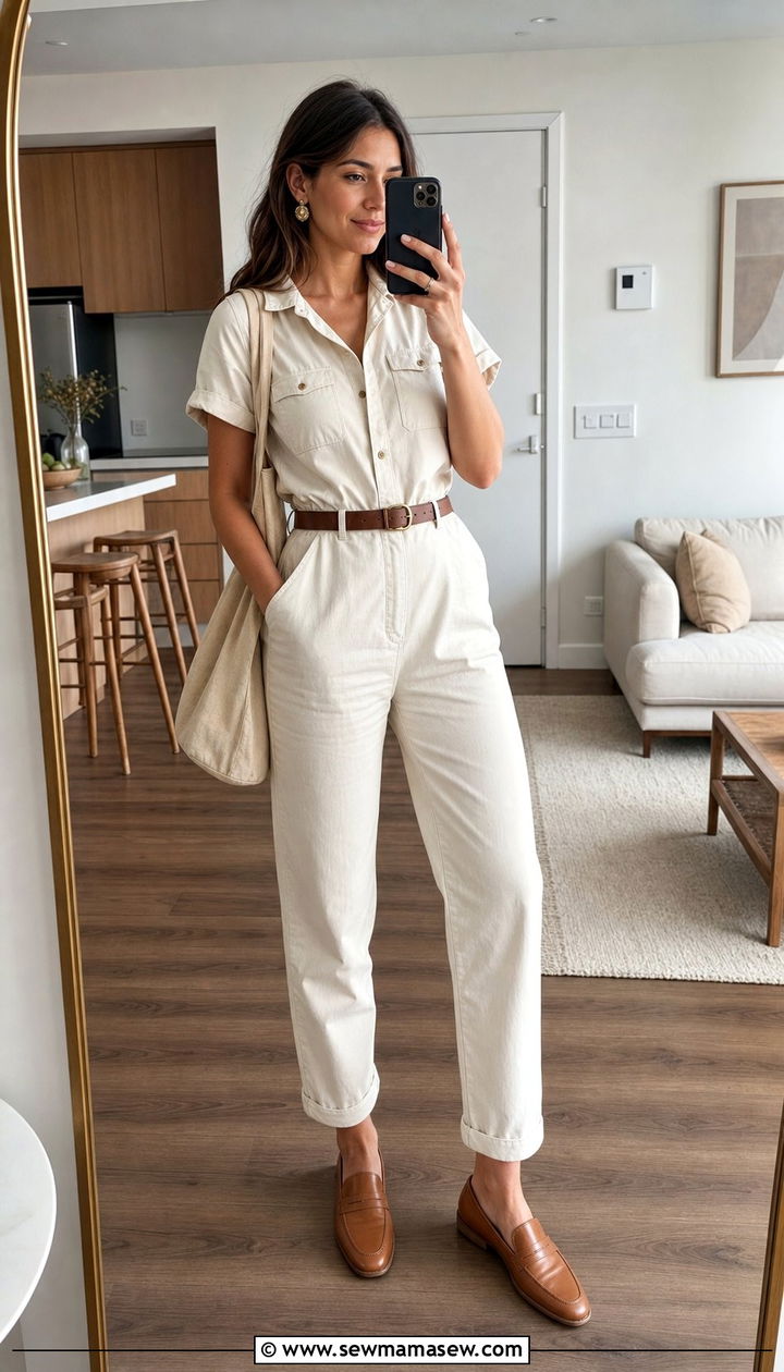 Off White Utility Jumpsuit Outfit - 25 Summer outfits in neutral