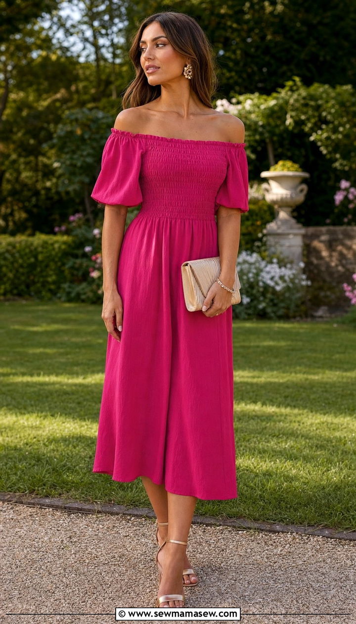 Off shoulder Bardot dress outfit - 25 Spring outfits for big bust