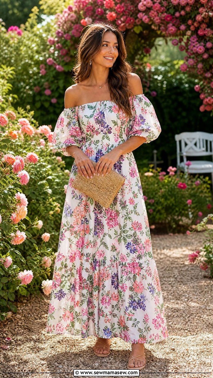 Off shoulder floral maxi dress outfit - 35 maxi dress outfits aesthetic