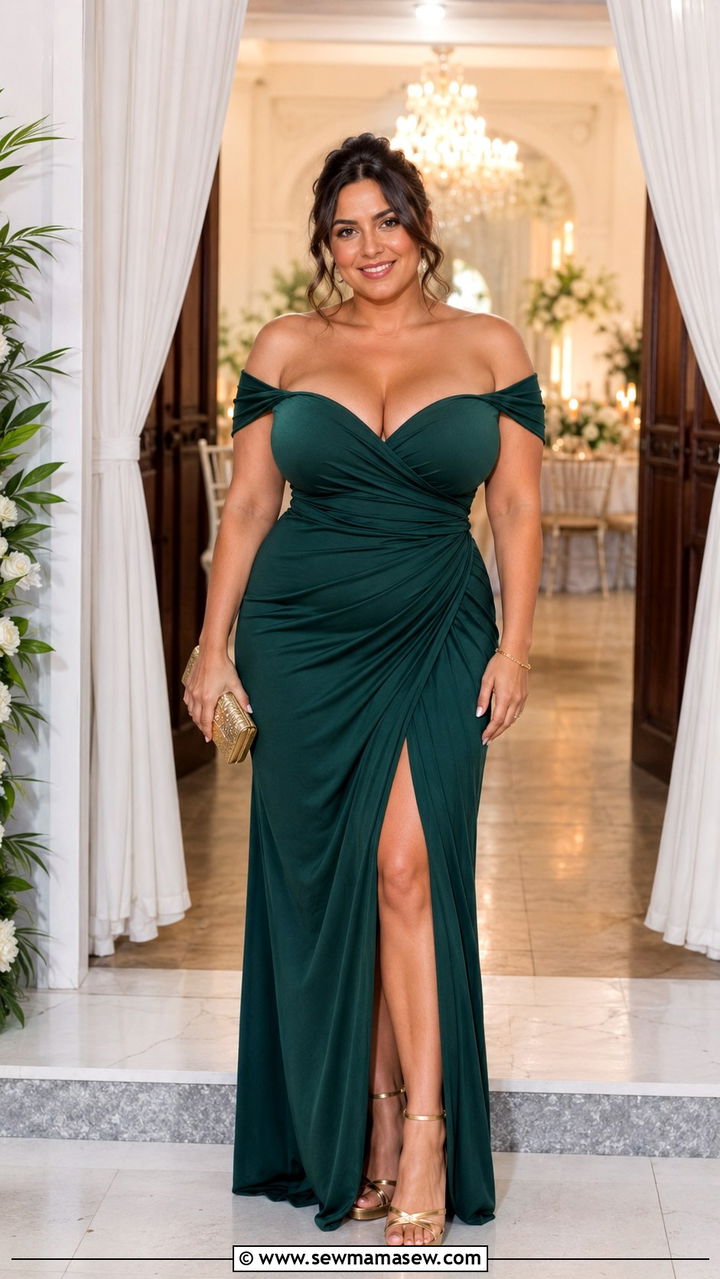 Off shoulder maxi dress outfit for big bust - 20 Wedding guest outfit ideas big bust