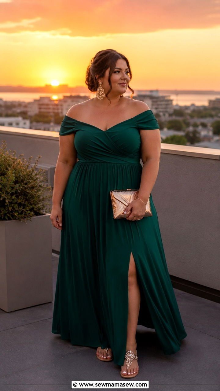 Off shoulder maxi dress plus size mom outfit - 30 Plus size outfit ideas for moms