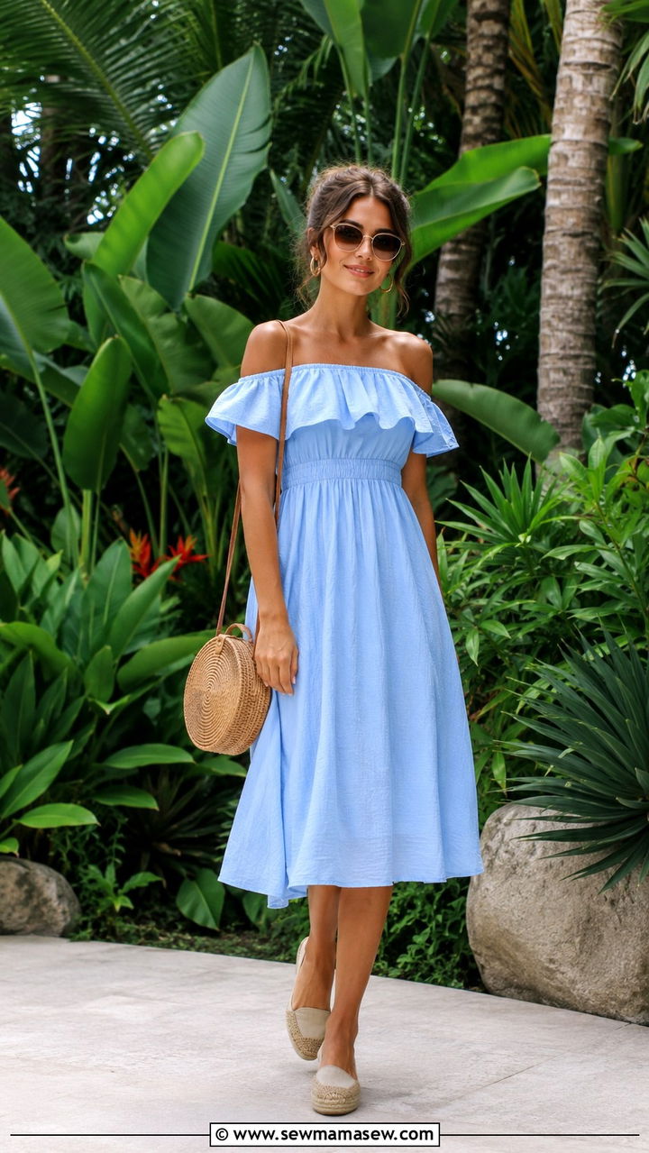 Off shoulder sundress Koh Samui day outfit - 30 Koh Samui vacation outfit ideas