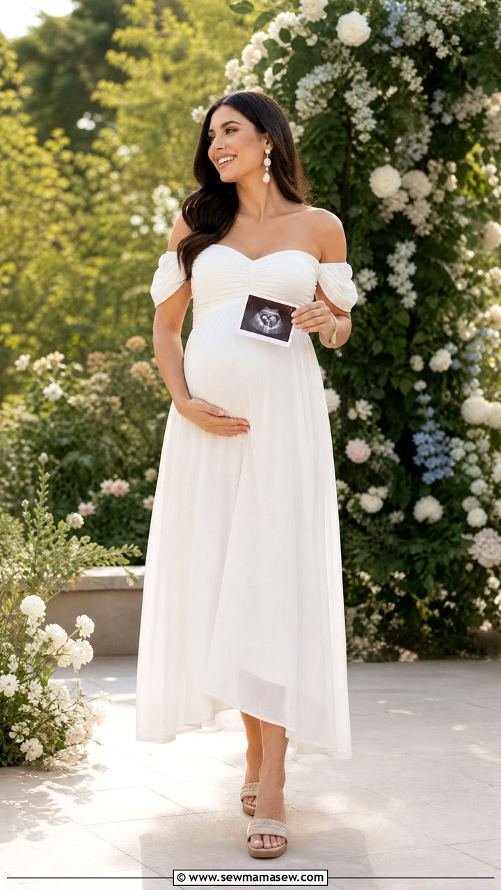 Off the Shoulder Maternity Dress Gender Reveal - 30 Gender reveal photo outfit ideas
