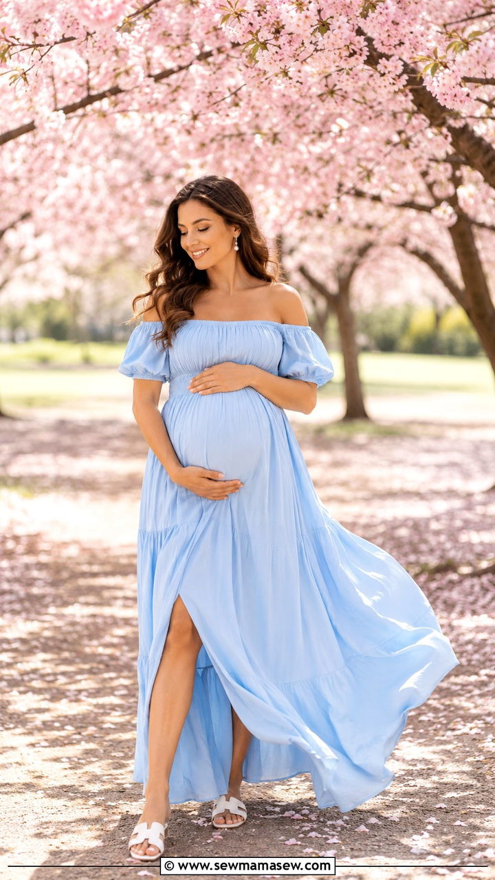 Off the Shoulder White Lace Maxi Dress - 30 Spring maternity photo outfits