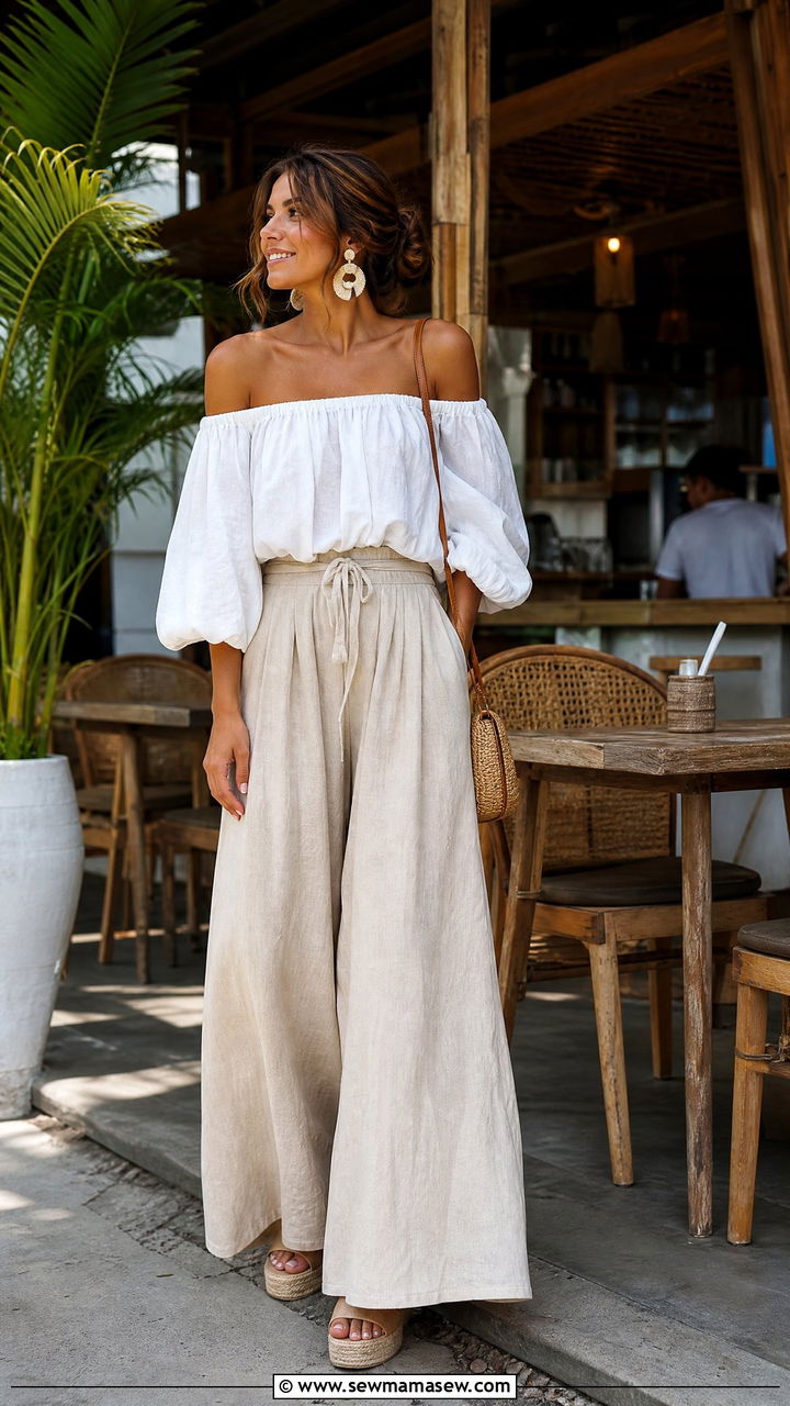 OffShoulder Top with WideLeg Pants - 40 What to wear in Bali
