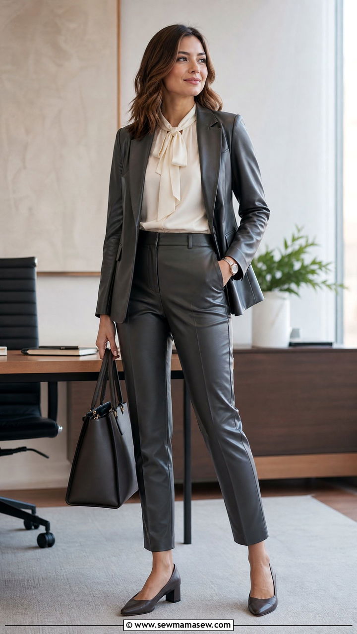Office Leather Matching Set Outfit - 25 Leather matching set outfit ideas