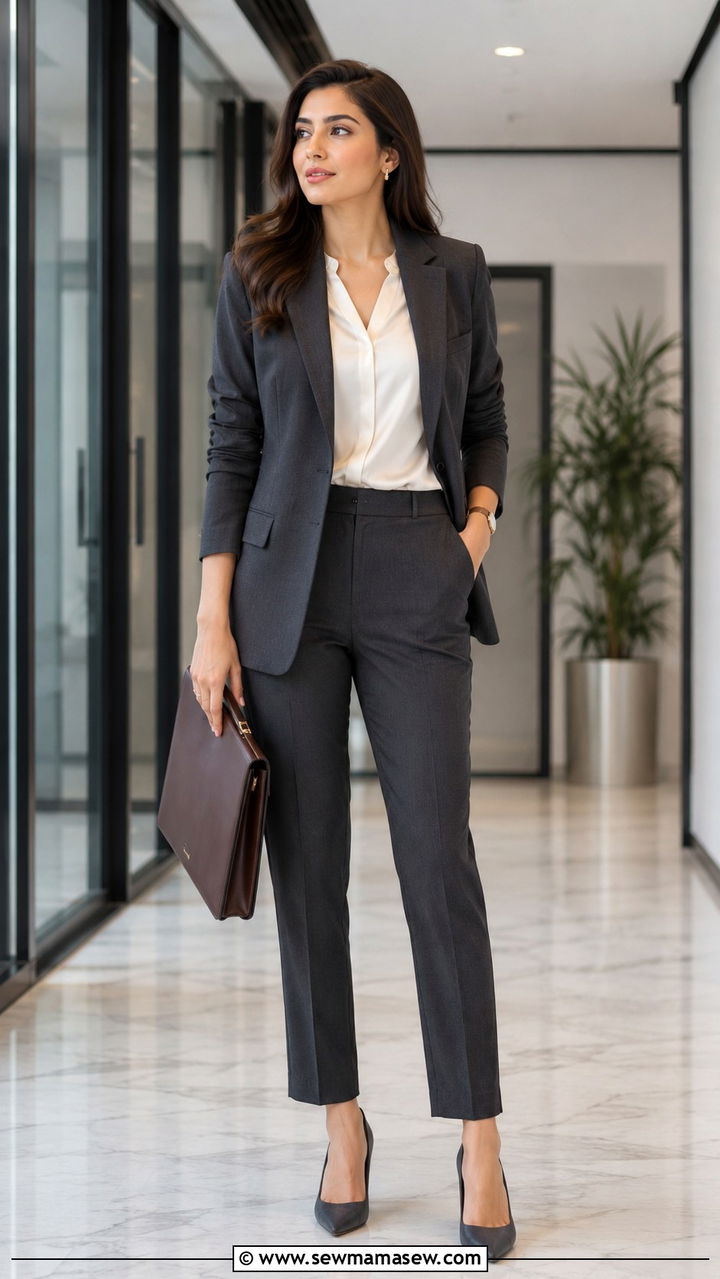 Office Tailored Trousers With Silk Blouse - 30 Islamabad outfit ideas