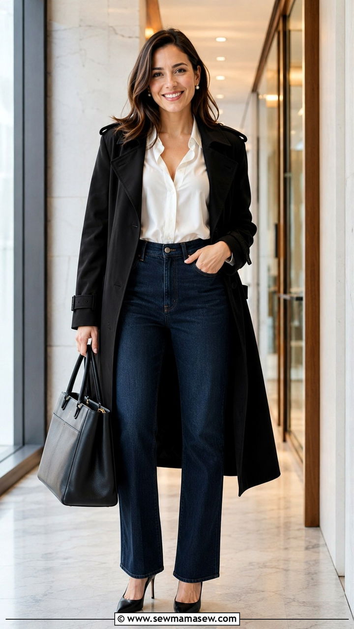 Office Trench Coat With High Waisted Jeans - 30 High waisted jeans outfit ideas with a trench coat