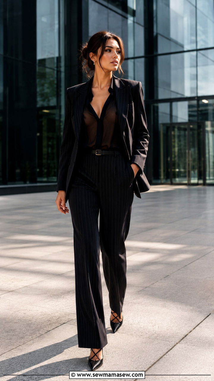 Office siren pinstripe suit with pointed heels - 25 trendy outfits to copy