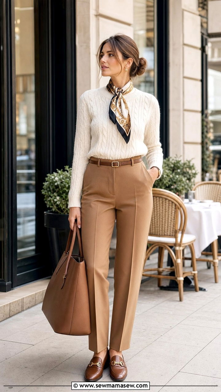 Old Money Cable Knit Sweater and Tailored Trousers Outfit - 25 cute outfits aesthetic