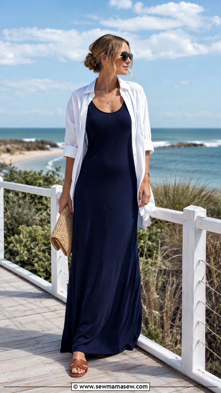 Old money coastal travel outfit with maxi dress - 30 Old money travel outfit ideas