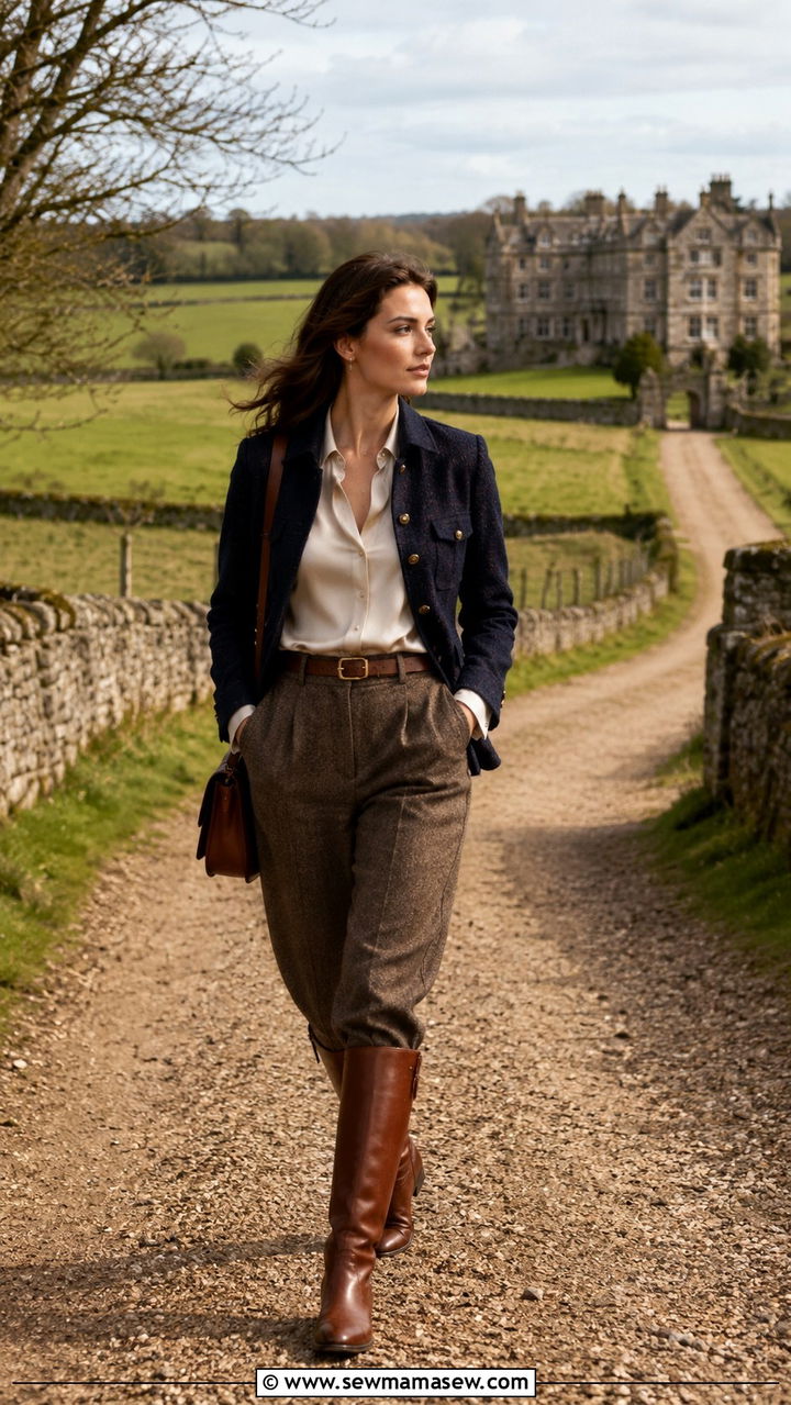 Old money countryside travel outfit with tweed jacket - 30 Old money travel outfit ideas