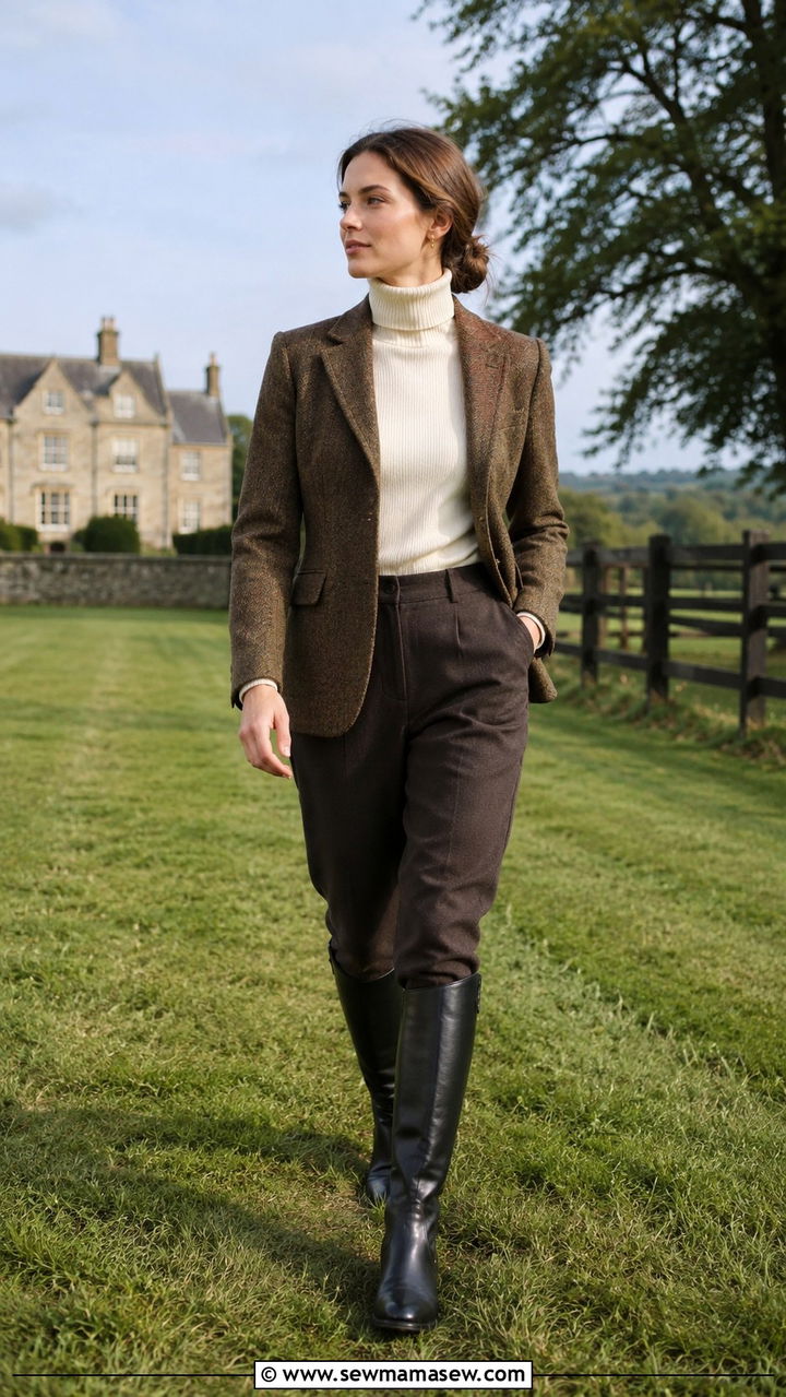 Old money equestrian travel outfit with riding boots - 30 Old money travel outfit ideas
