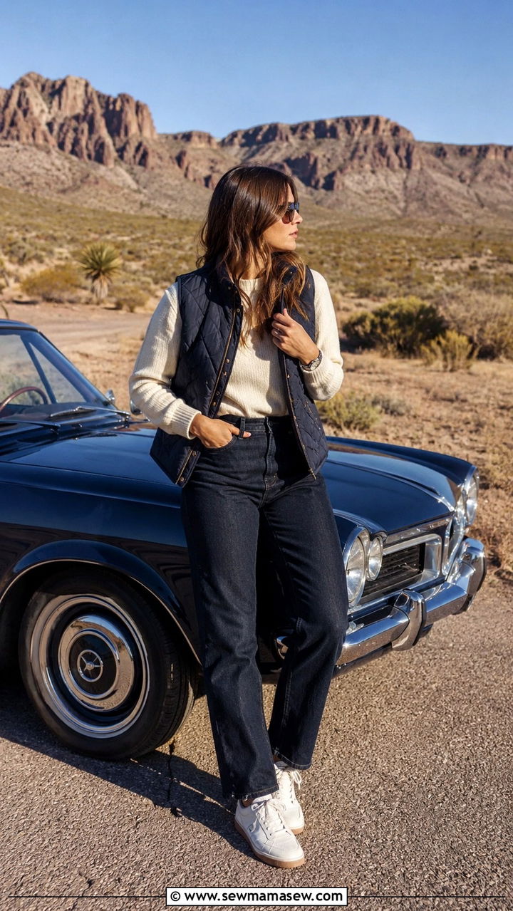 Old money road trip outfit with straight leg jeans - 30 Old money travel outfit ideas
