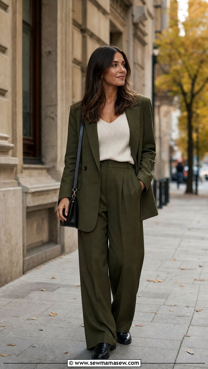Olive Blazer With Matching Trousers Outfit - 35 blazer outfits aesthetic