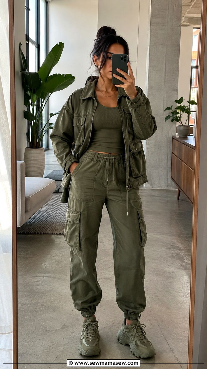 Olive Cargo Pants And Utility Jacket - 30 Monochromatic olive outfits
