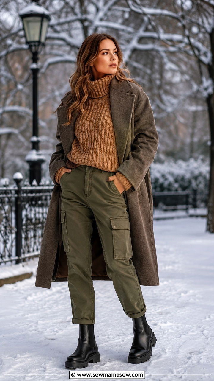 Olive Cargo Pants With Chunky Knit And Chelsea Boots - 30 Olive cargo pants outfit ideas