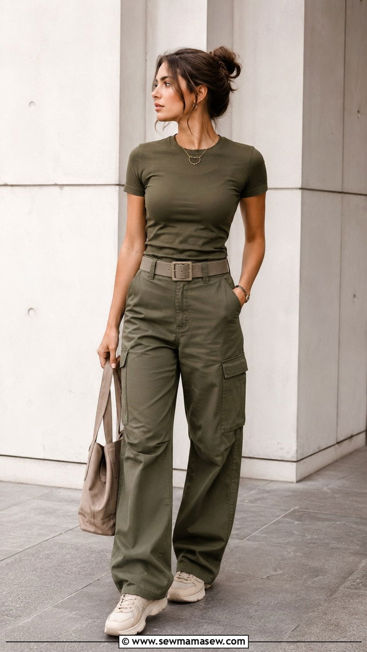 Olive Cargo Pants With Matching Olive Top - 30 Olive cargo pants outfit ideas