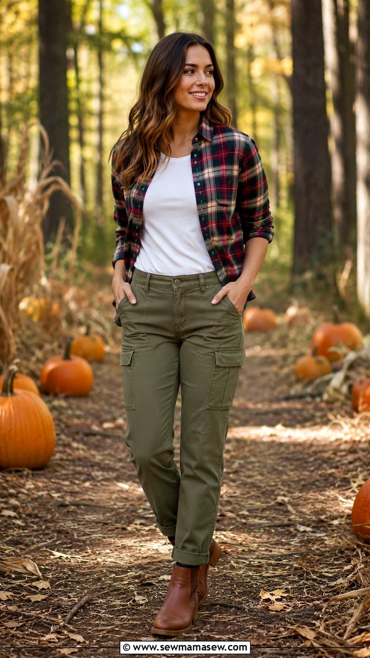 Olive Cargo Pants With Plaid Shirt - 30 Olive cargo pants outfit ideas