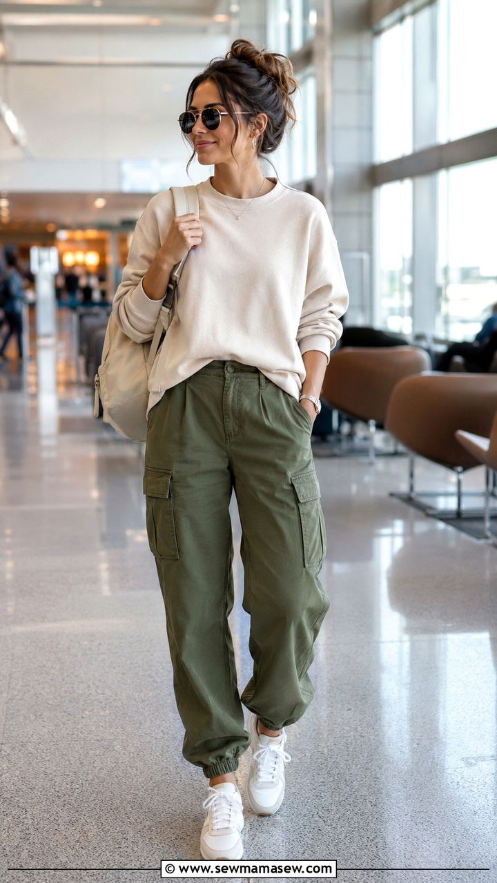 Olive Cargo Pants With Sweatshirt And Sneakers - 30 Olive cargo pants outfit ideas