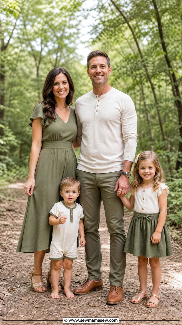Olive Green And Cream Family Outfit - 30 Matching spring family outfits