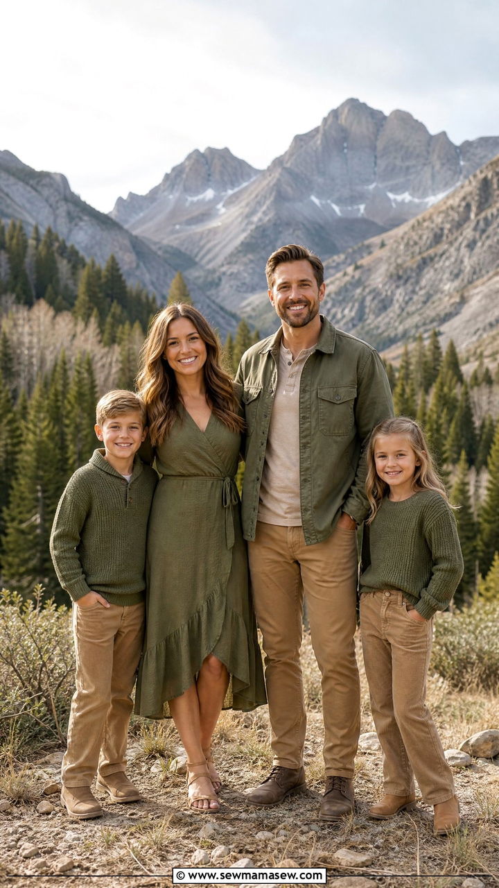 Olive Green And Tan Family Photo Look - 30 Elegant family photo outfit ideas