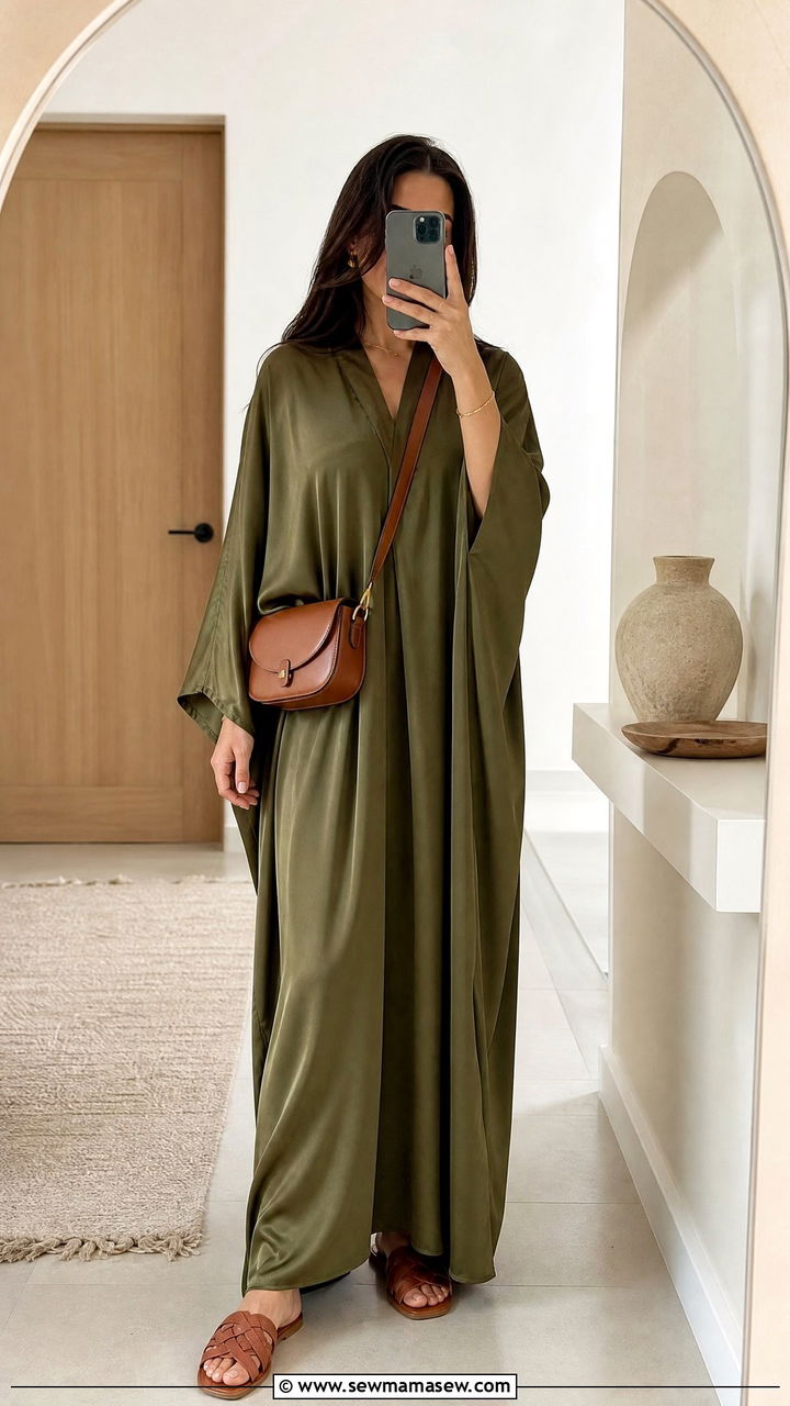 Olive Green Kaftan With Woven Sandals - 25 March Ramadan outfit ideas