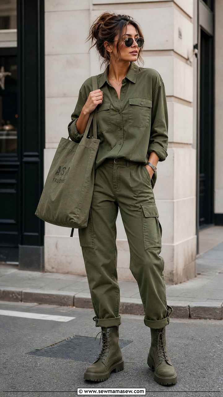 Olive Green Monochrome Outfit - 25 Head to toe color outfit ideas
