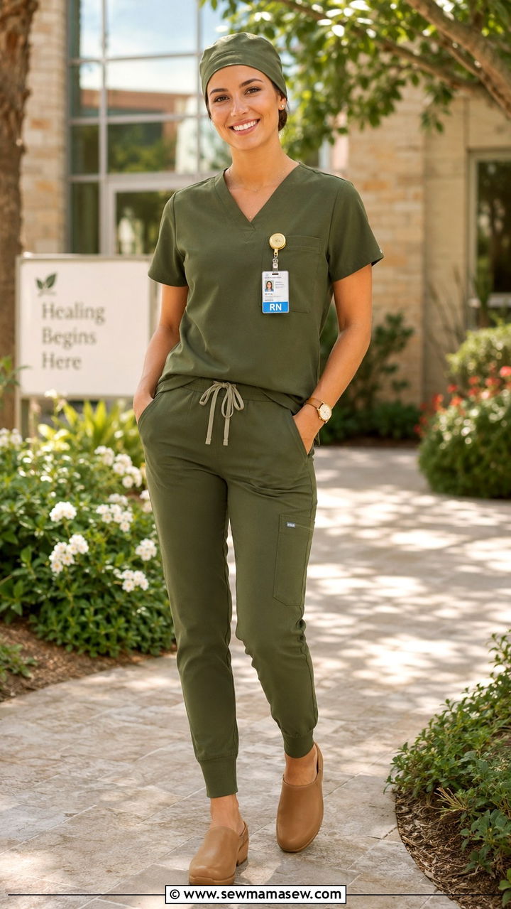 Olive Green Scrubs Set For Work - 30 Doctor outfit ideas