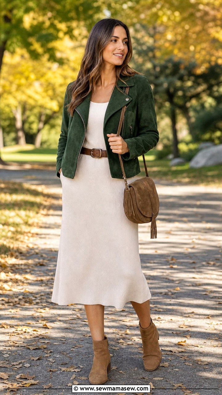 Olive Green Shirt Dress with Brown Belt and Sandals - 40 Green outfit ideas