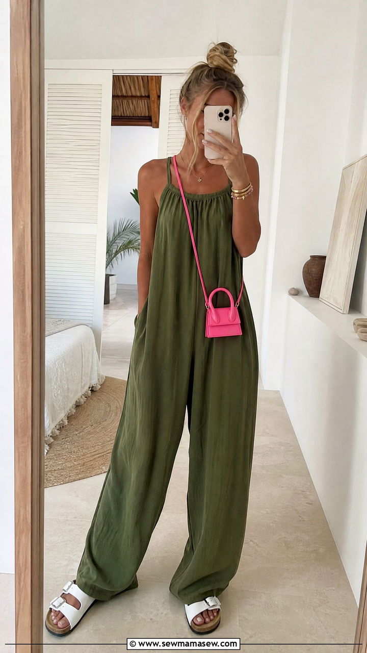 Olive Green Slouchy Jumpsuit Summer Outfit - 30 Summer outfits in olive green